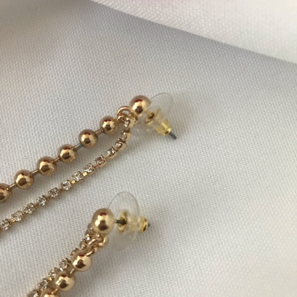 Simple Rhinestone Thread and Ball Drop Earrings - Picture 5 of 12